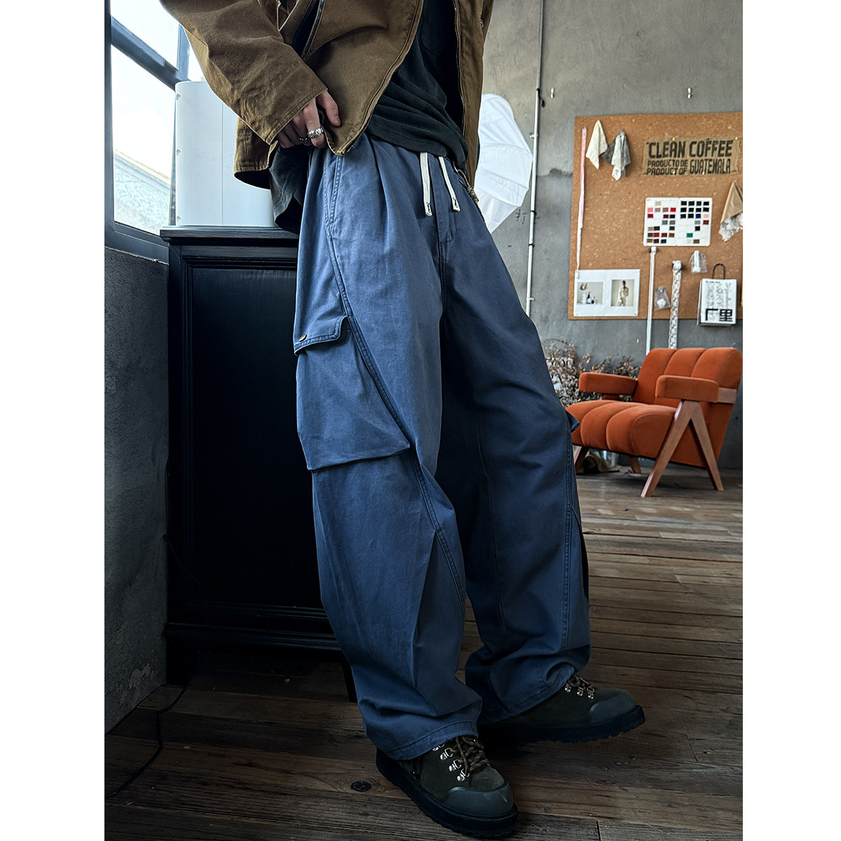 MANCHER 380G重工水洗立体裁剪工装裤男宽松大口袋打褶阔腿长裤潮,男装,休闲裤,淘宝优惠券,粉丝福利购,淘宝优惠卷