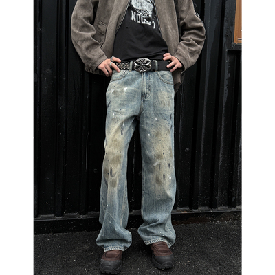 脏染水洗泼墨涂鸦牛仔裤男