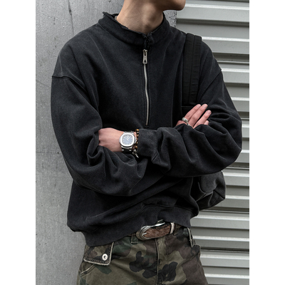 美式465G重磅水洗半拉链卫衣男