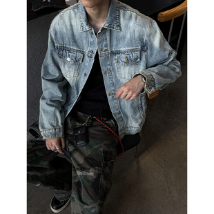 MANCHER 25AW复古水洗做旧vintage牛仔夹克男立体裁剪boxy外套潮