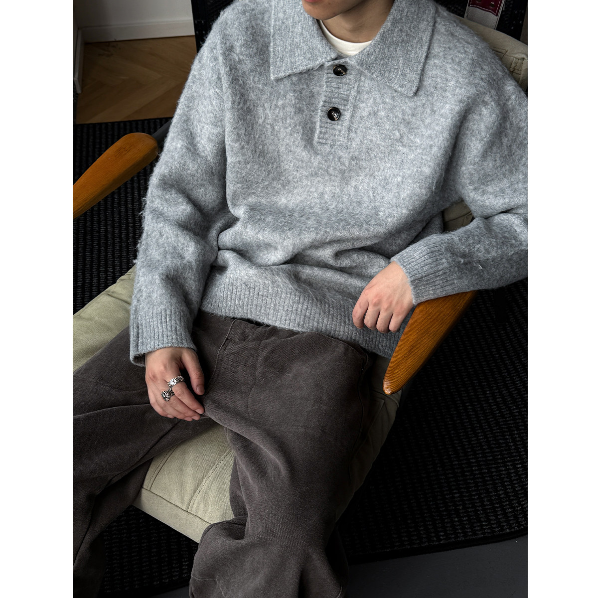 重磅800拉毛工艺POLO领毛衣男潮
