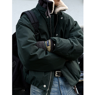 MANCHER 可拆卸羊羔毛领90白鸭绒羽绒服男冬季潮牌宽松保暖面包服