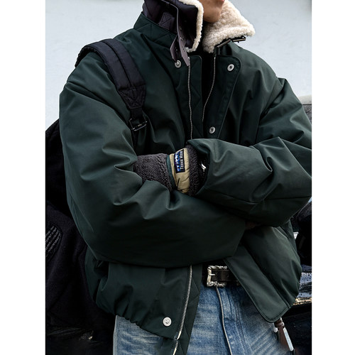 可拆卸羊羔毛领90白鸭绒羽绒服男