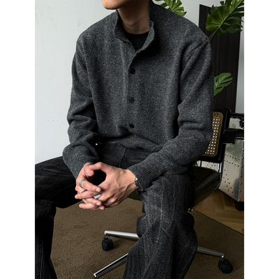 老钱风羊毛混纺半高领开衫毛衣男