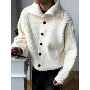 MANCHER 重磅800g纽扣高领毛衣男秋冬慵懒风可翻领保暖针织外套潮