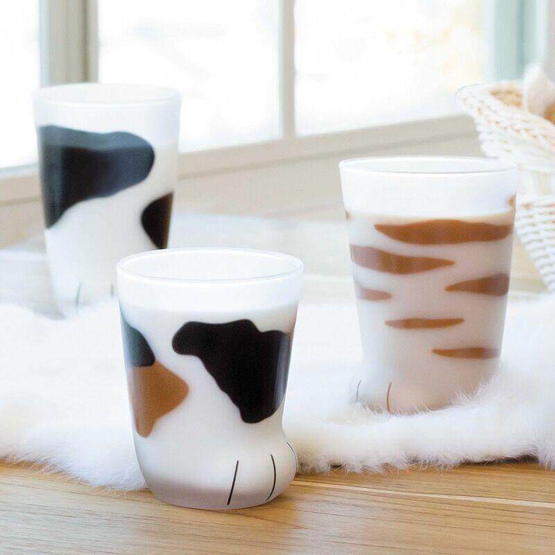 清仓包邮日本制Aderia石塚硝子猫爪coconeco磨砂玻璃杯牛奶果汁杯