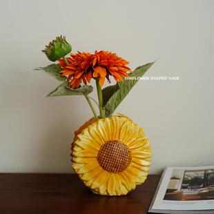 森林熊 暖阳下 出口欧式手绘向日葵造型陶瓷花瓶插花花器家居装饰