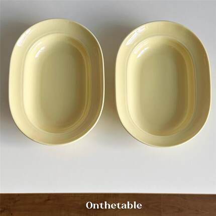 On the table - 釉下彩陶瓷椭圆深盘 家用深盘 烤盘菜盘 10寸