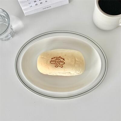 On the table - 小房子绿线系列陶瓷椭圆盘 早餐盘 椭圆平盘 9寸