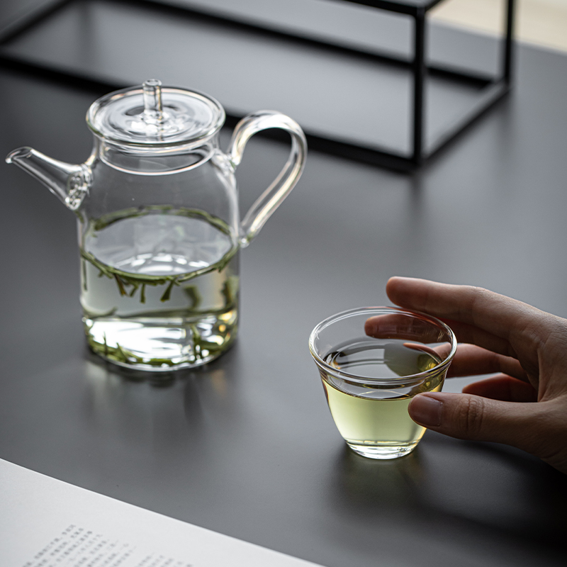 草木祠 耐高温玻璃泡茶壶中式仿宋执壶 加厚绿茶壶带过滤网公道杯