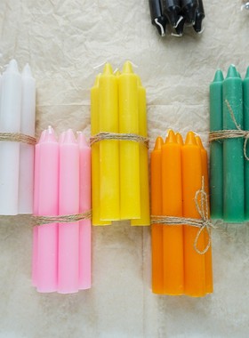 金色白色红色绿色杆蜡 熏香蜡烛照明蜡烛一包10根 纯色石蜡杆蜡