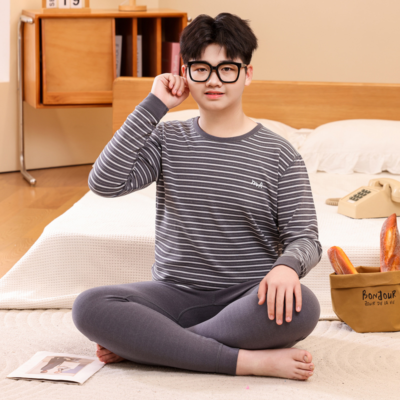 加肥加大青少年德绒秋衣秋裤套装