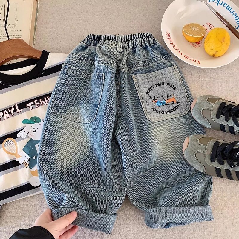 超软男童牛仔裤2025春秋新品可爱男孩韩版长裤宽松宝贝洋气裤子潮