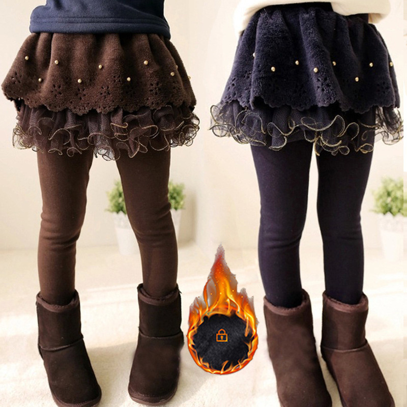 女孩加绒加厚打底裤秋冬款假两件裙裤中大童修身显瘦打底裙裤百搭