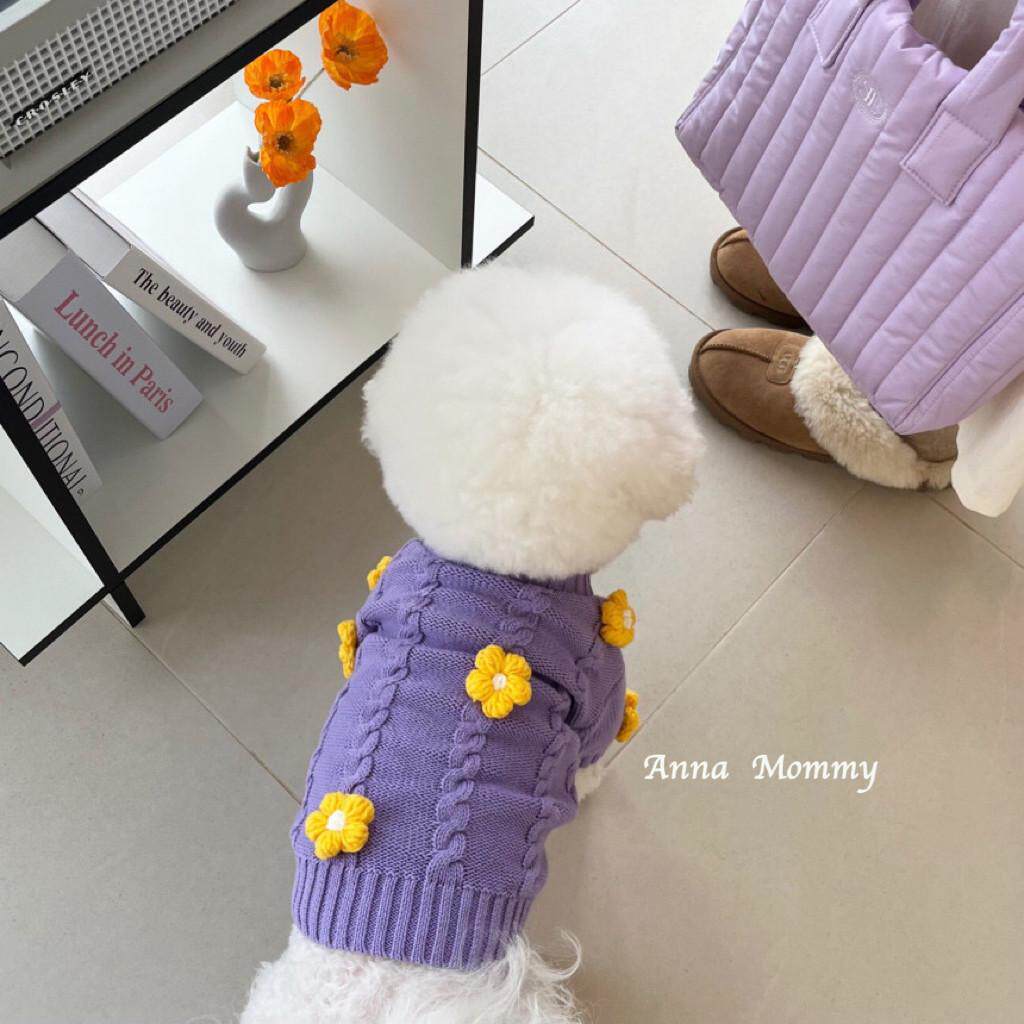 宠物可爱小花毛衣狗狗泰迪法斗比熊雪纳瑞猫咪幼犬衣服秋冬装新款