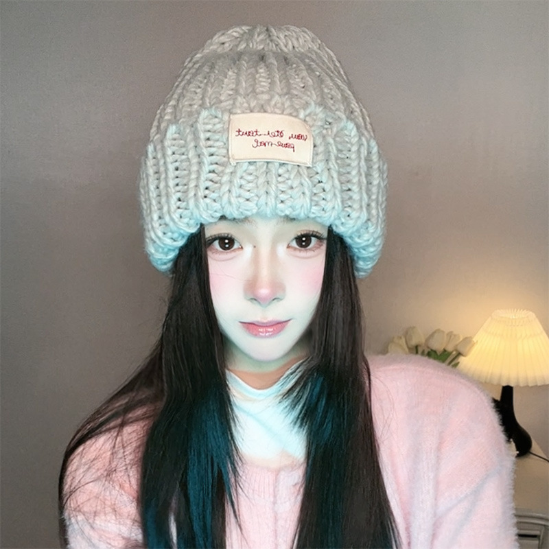 大头围粗线针织帽子女韩版百搭