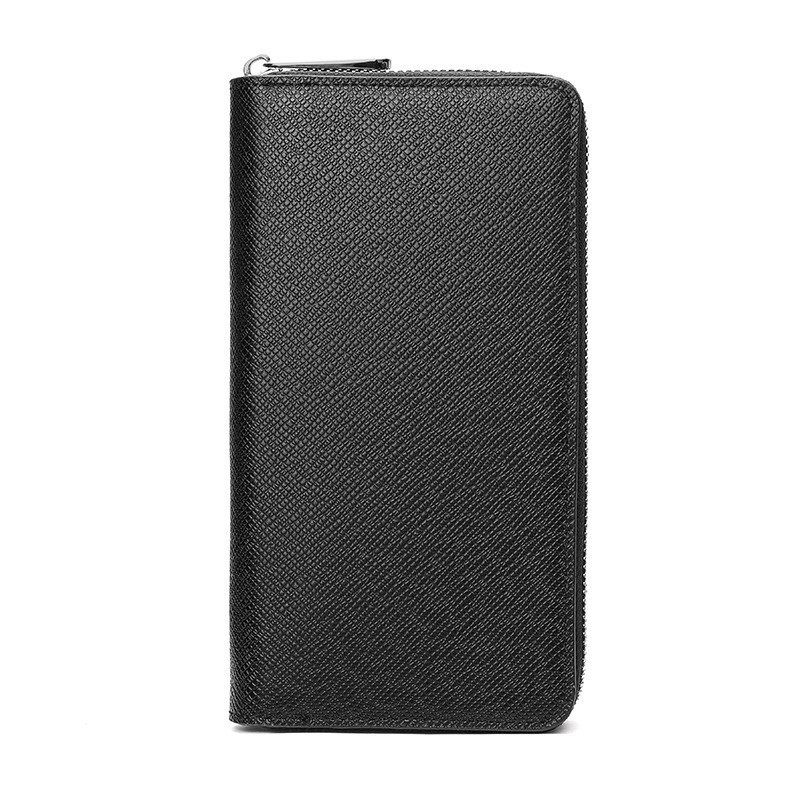 日本品质 十字纹男士钱包长款拉链手拿包 女士手机零钱包卡包钱夹