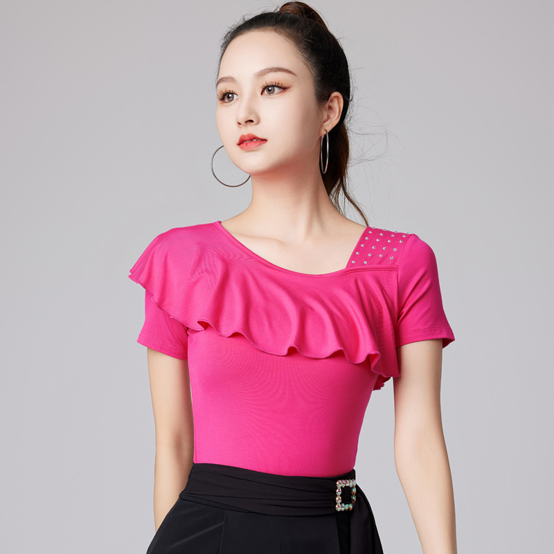 日本无印MUJIE拉丁舞上衣女新款时尚摩登舞练功服荷叶边国标舞设