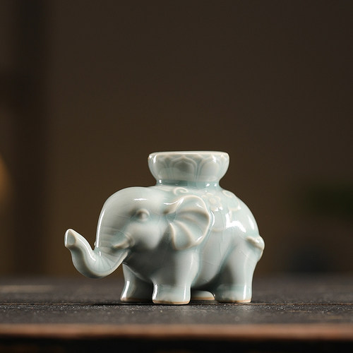 汝窑茶器盖置茶宠摆件陶瓷盖碗紫砂壶盖托精品可养茶配件小象盖置