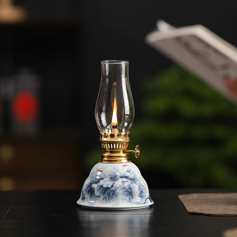 2024新款青花陶瓷酥油灯家用氛围灯居家装饰摆件民俗怀旧氛围灯盏,家居饰品,酥油灯,淘宝优惠券,粉丝福利购,淘宝优惠卷