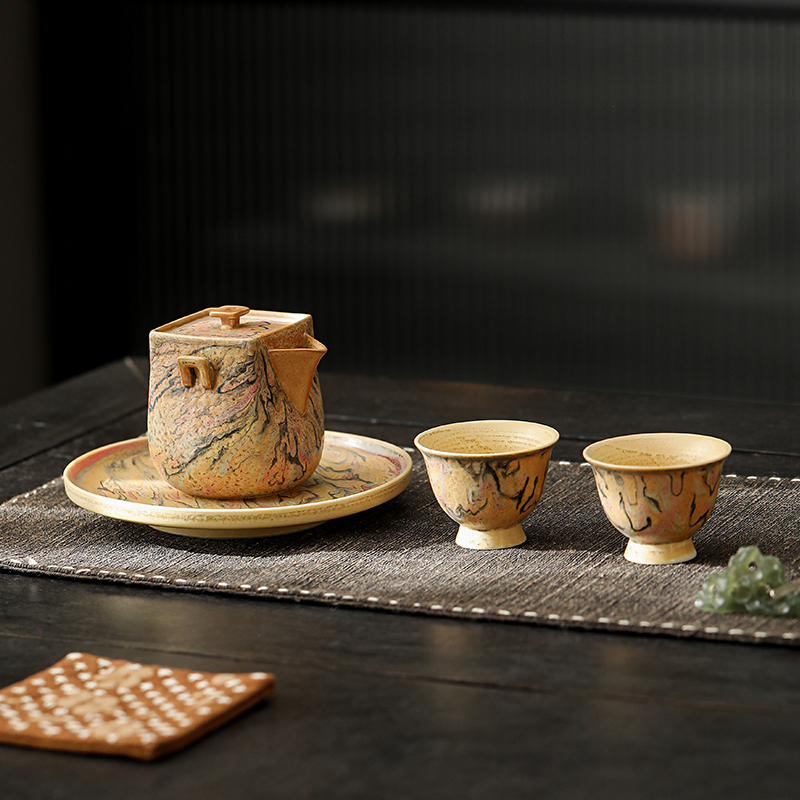 敦煌油画纯手工泡茶壶宝瓶手绘功夫茶具一壶二杯高档复古送礼