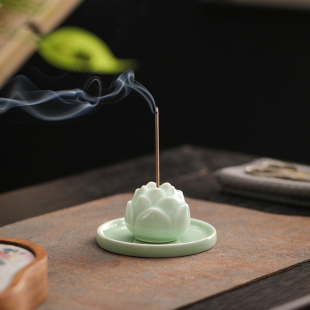 中式 莲花香插禅意小香炉檀香沉香线香底座家用室内点香器香道配件