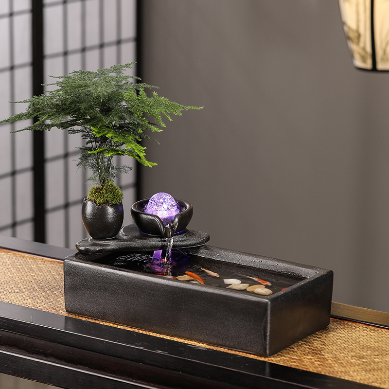 中式家居客厅招财流水摆件循环水