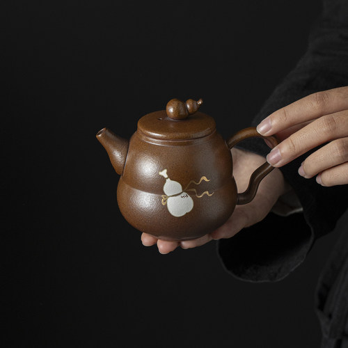 酱釉老岩泥葫芦茶壶粗陶泡茶小壶