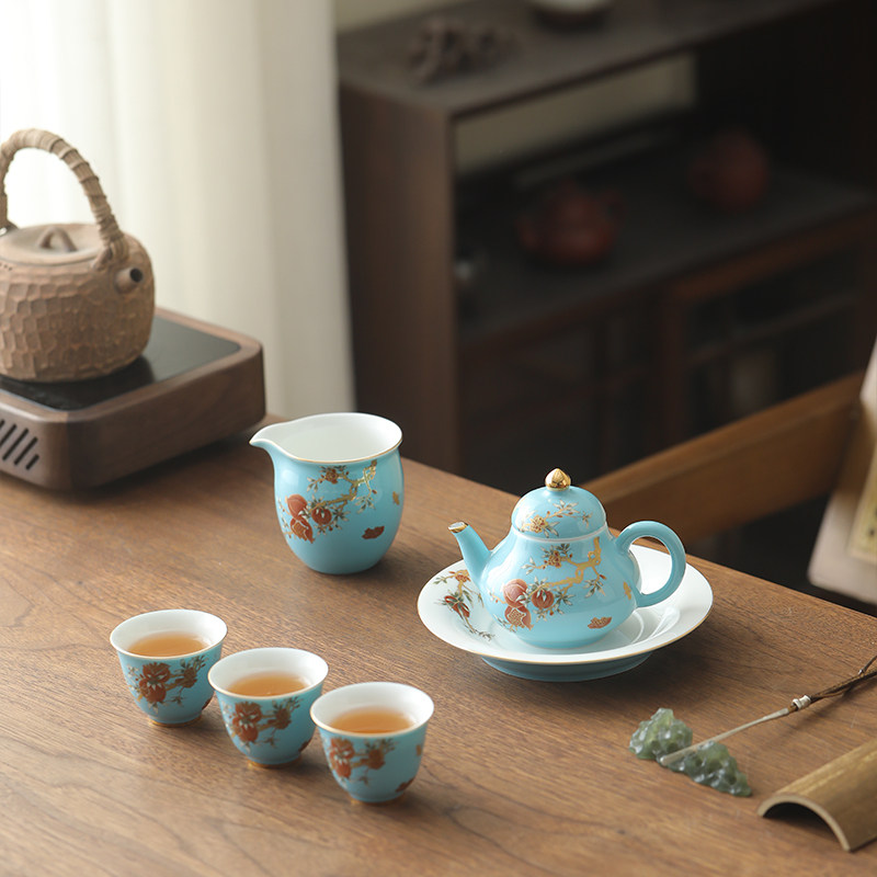 珐琅彩旅行茶具便携式包套装一壶三杯快客杯户外露营泡茶壶喝茶杯,餐饮具,旅行茶具,淘宝优惠券,粉丝福利购,淘宝优惠卷