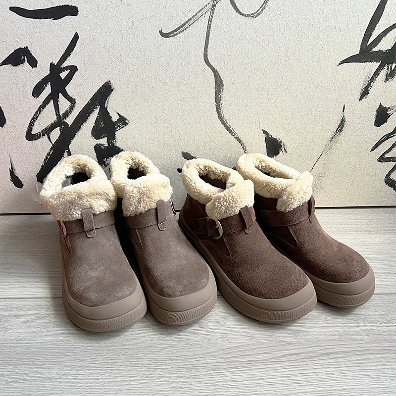 【橙庐】B1592-6B牛反绒羊羔毛牛筋底阔头雪地短靴 秋冬女款增高,女鞋,时尚雪地靴,淘宝优惠券,粉丝福利购,淘宝优惠卷