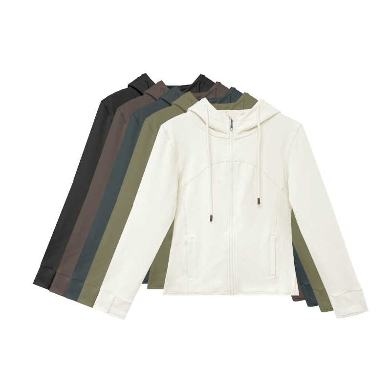 【橙庐】5011M2莱赛尔砂洗拉链连帽卫衣 春秋女弹力修身热感运动