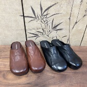 半羊皮里羊皮垫春夏女软底 18水洗牛皮半包头拖鞋 橙庐 BC935