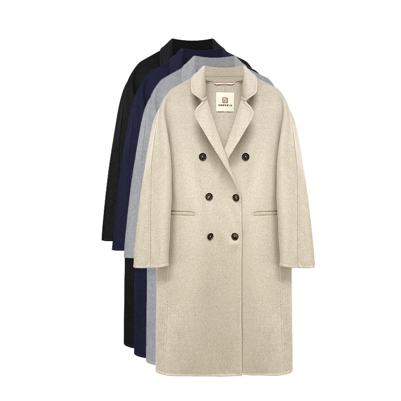 【橙庐】102418经典西装领小山羊绒大衣中长款秋冬双面呢外套