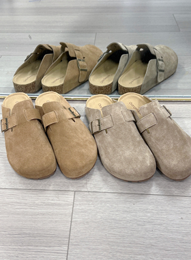 【橙庐】F7233-3A牛反绒勃肯半包头拖鞋 超纤里超纤垫女款慵懒柔