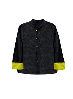 【橙庐】104800原创新中式龟裂纹香云纱拼袖上衣 春秋女蚕丝外套