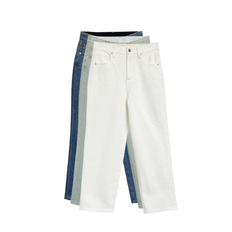 【橙庐】200893春夏火山纱四面弹松紧腰八分牛仔裤 女款锥形干爽