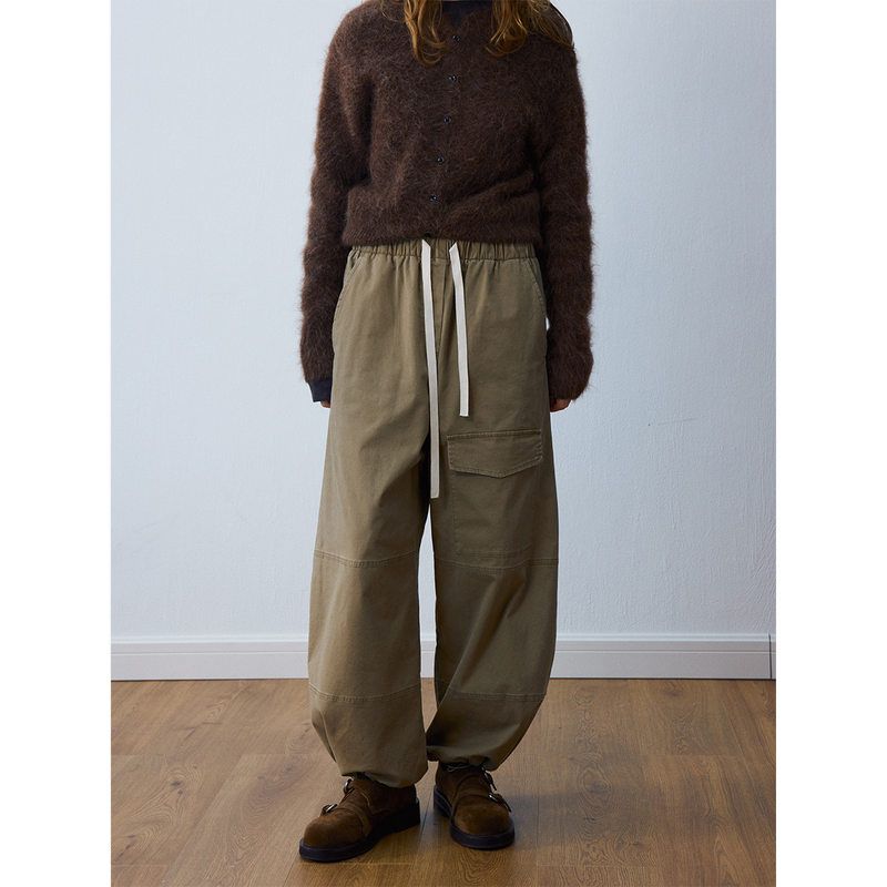 HELLO SEPTEMBER 冬季款高腰抽绳温暖加绒百搭工装大口袋休闲长裤