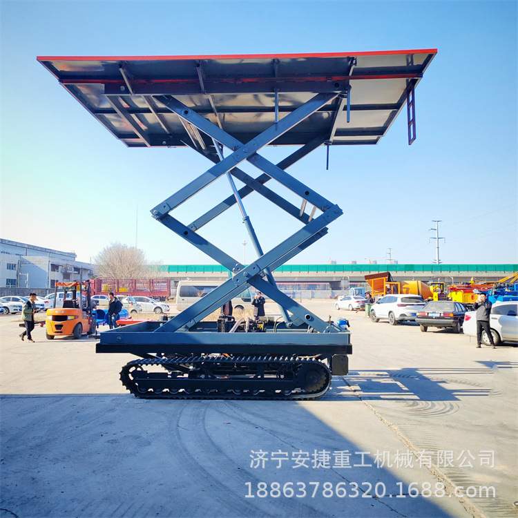 光伏安装履带升降平台 举升5米承载2吨可遥控 自行式宽台面升降车