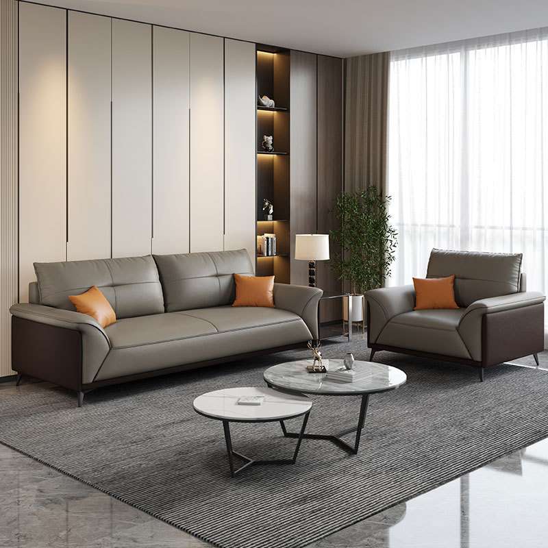 办公室沙发茶几组合套装简约现代商务会客洽谈休息皮艺接待三人位