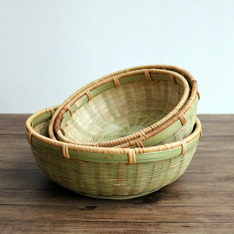 家用手工竹编筐盛馍馒头筐竹篮子厨房收纳藤编洗菜蓝水果沥水箩筐