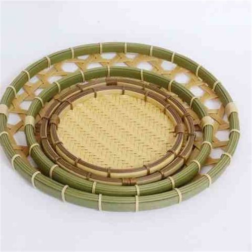 仿竹编织家用有孔无孔竹筛子圆形竹簸箕晾晒蔬菜盘篮家居仿竹制品