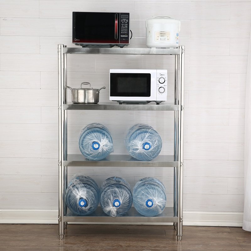 不锈钢置物架四层饭店酒店厨房架子落地储物架收纳架微波炉架包邮