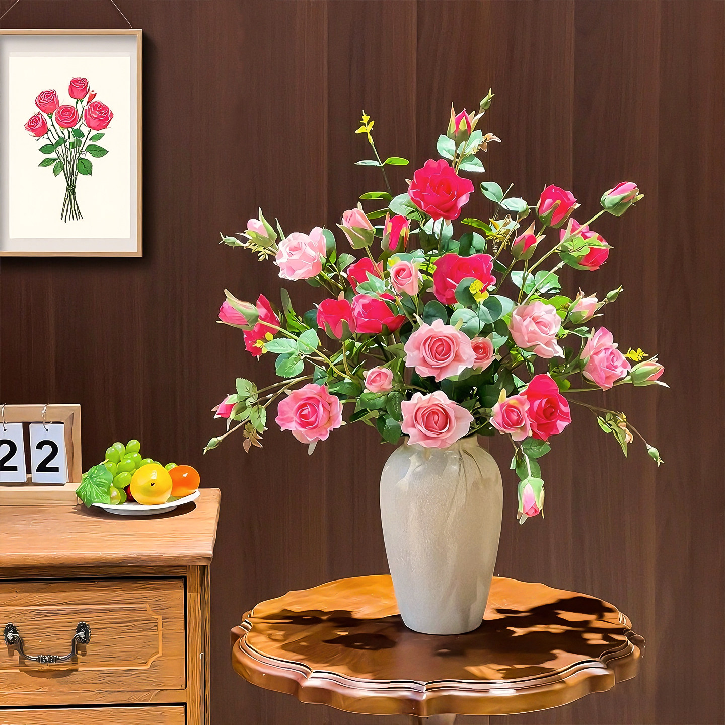 花束玫瑰彷真花假花客厅装饰摆设餐桌摆花干燥花插花摆件彷生花艺
