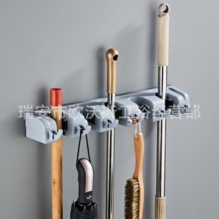弹簧多功能魔术拖把架跨境扫帚架塑料扫把架拖布架T沥水挂钩收纳