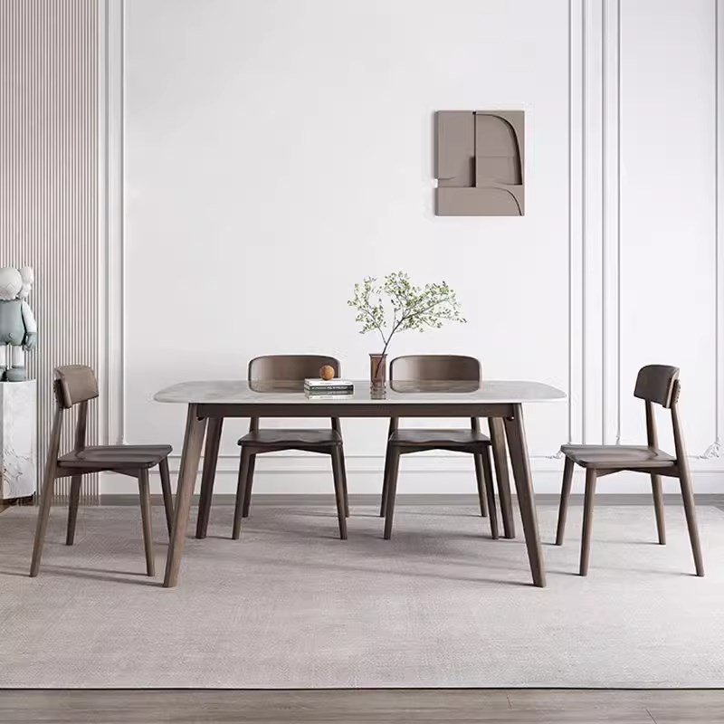新款全实木岩板餐桌椅组合简约侘寂风小户型家用吃饭桌子