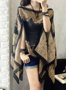 现货直爆款夏季防晒腰果花纱巾珍珠春秋衣衫护颈披肩外搭丝巾
