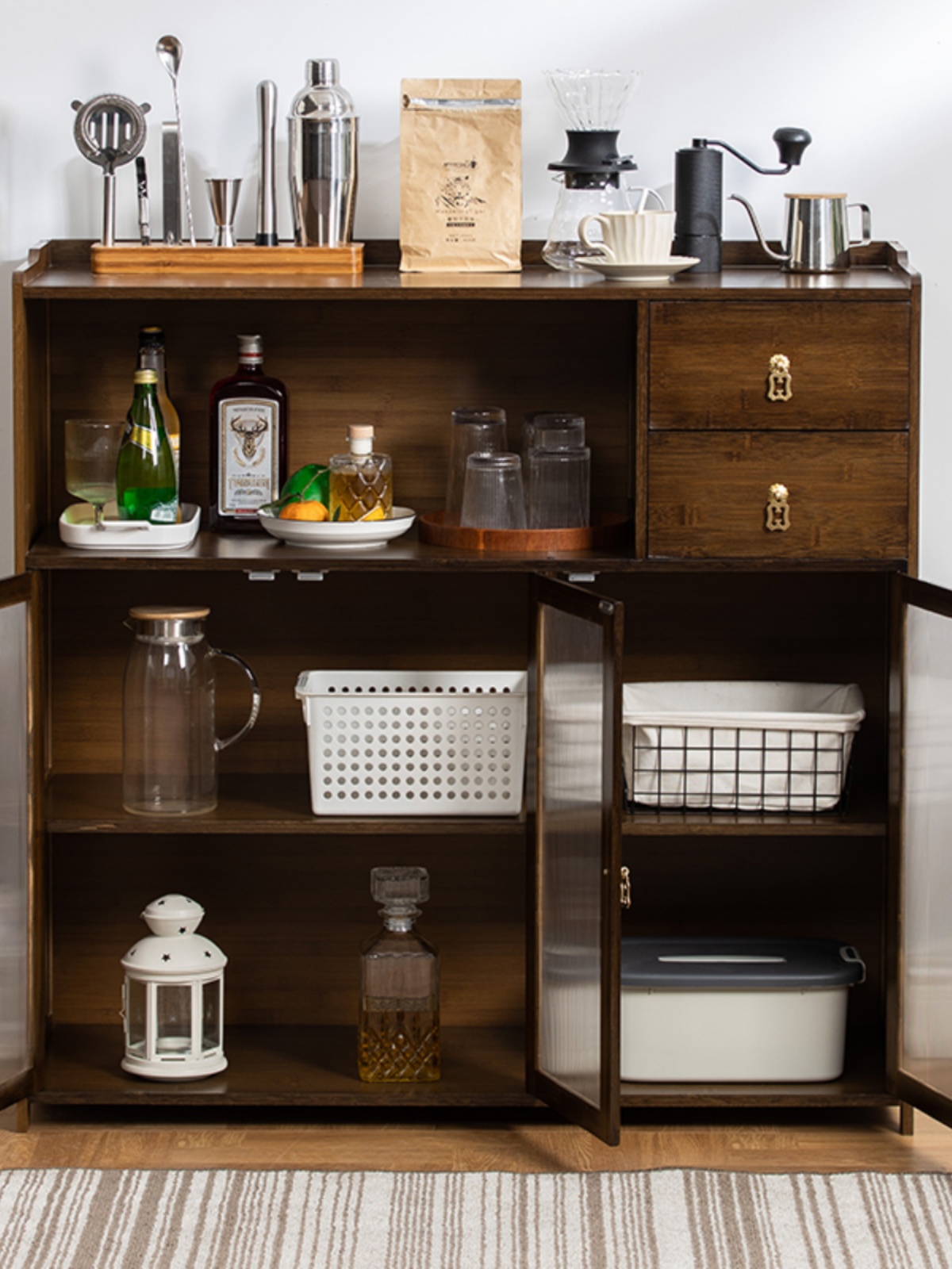 餐边柜厨房碗柜酒柜实木色茶水柜家用置物储物收纳橱柜茶柜置物架
