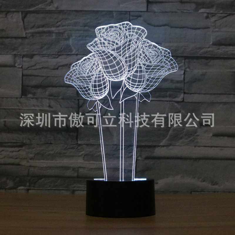 2026新款玫瑰花充电小夜灯 渐变七彩床头柔光LED氛围台灯8082