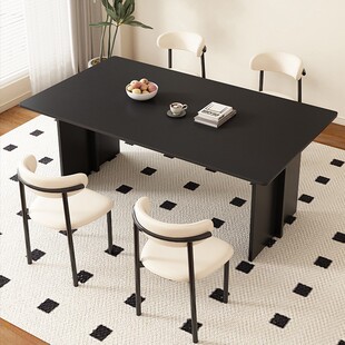 岩板黑色西餐桌椅家用小户型长方形2025新款现代轻奢高级吃饭桌子
