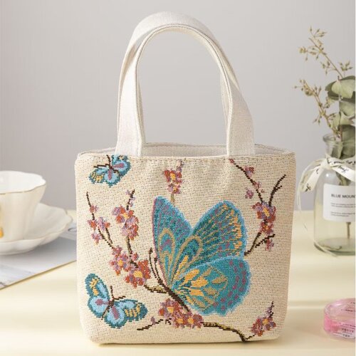 双面刺绣帆布包手提包手拎外出百搭精致化妆包手机包上班小拎包